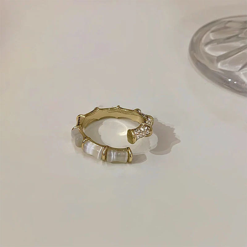 Luninana Ring - Bamboo With Pearl Joints Ring XX019