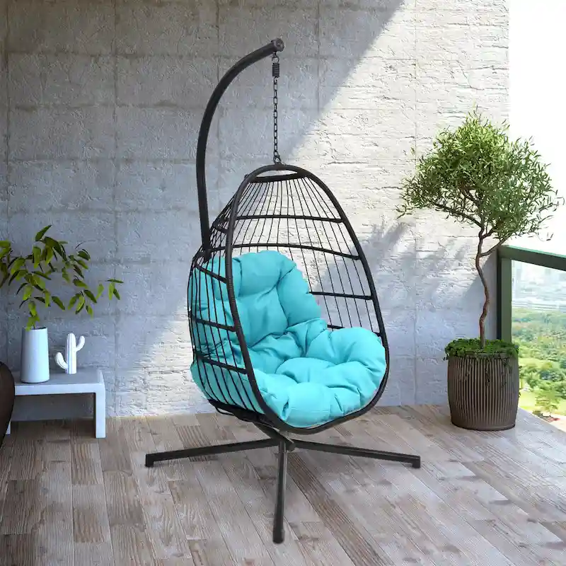 Maypex Outdoor Wicker Hanging Swing Chair with Cushion and Stand