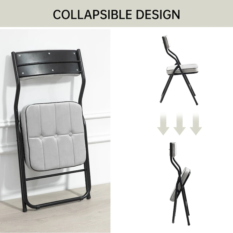 Velvet Upholstered Steel Tufted Folding Dining Chairs(set of 4)