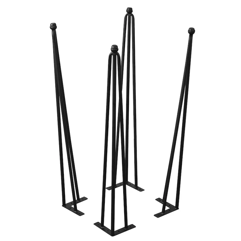 Hairpin Metal Table Legs, Powder-Coated Iron, Pre-Drilled Mounting Plate, Black, 3-4 Pcs, Multiple Sizes