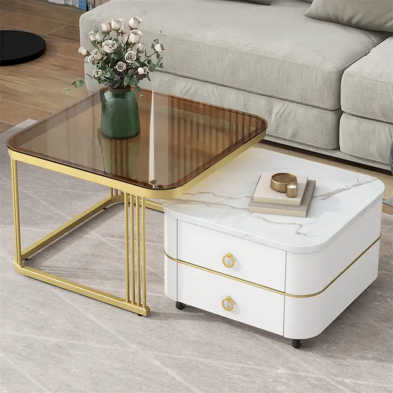 Harper&Bright Designs 2-in-1 Square Nesting Coffee Table with Wheels