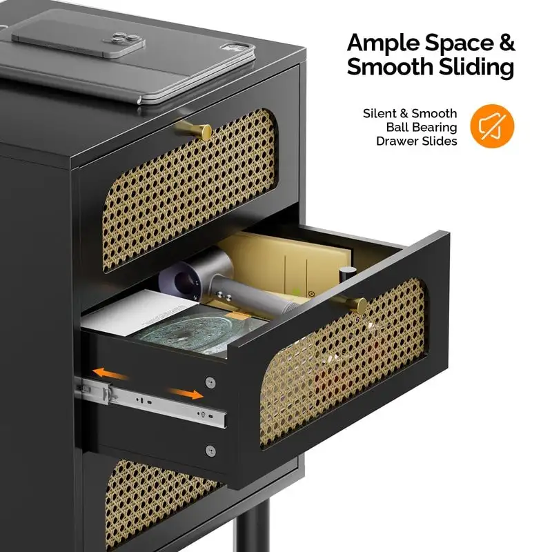 Rattan Nightstand with 3 Drawers