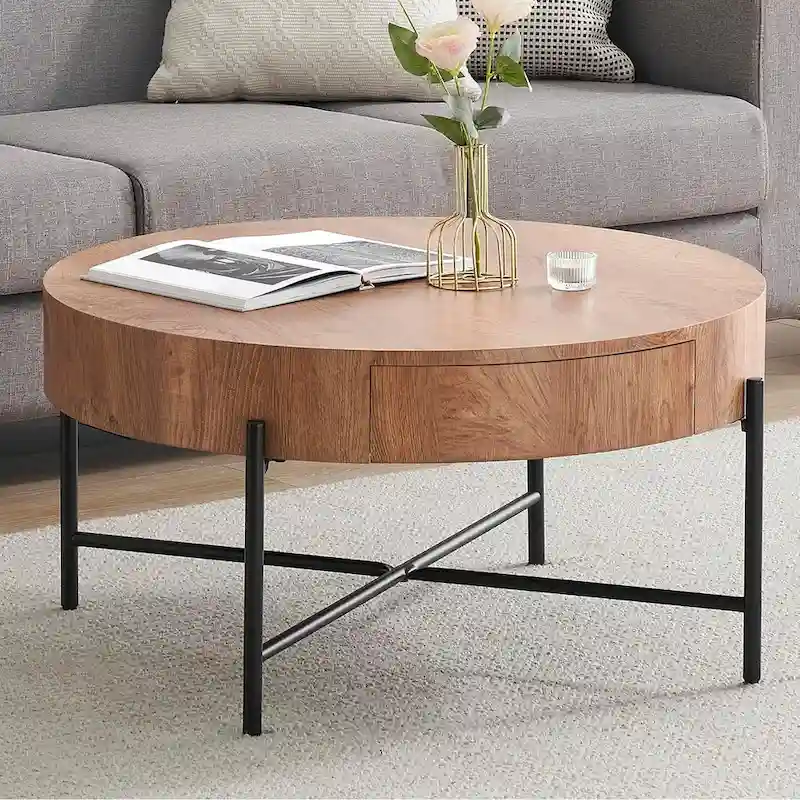 Coffee Table with Drawers Round Center Table