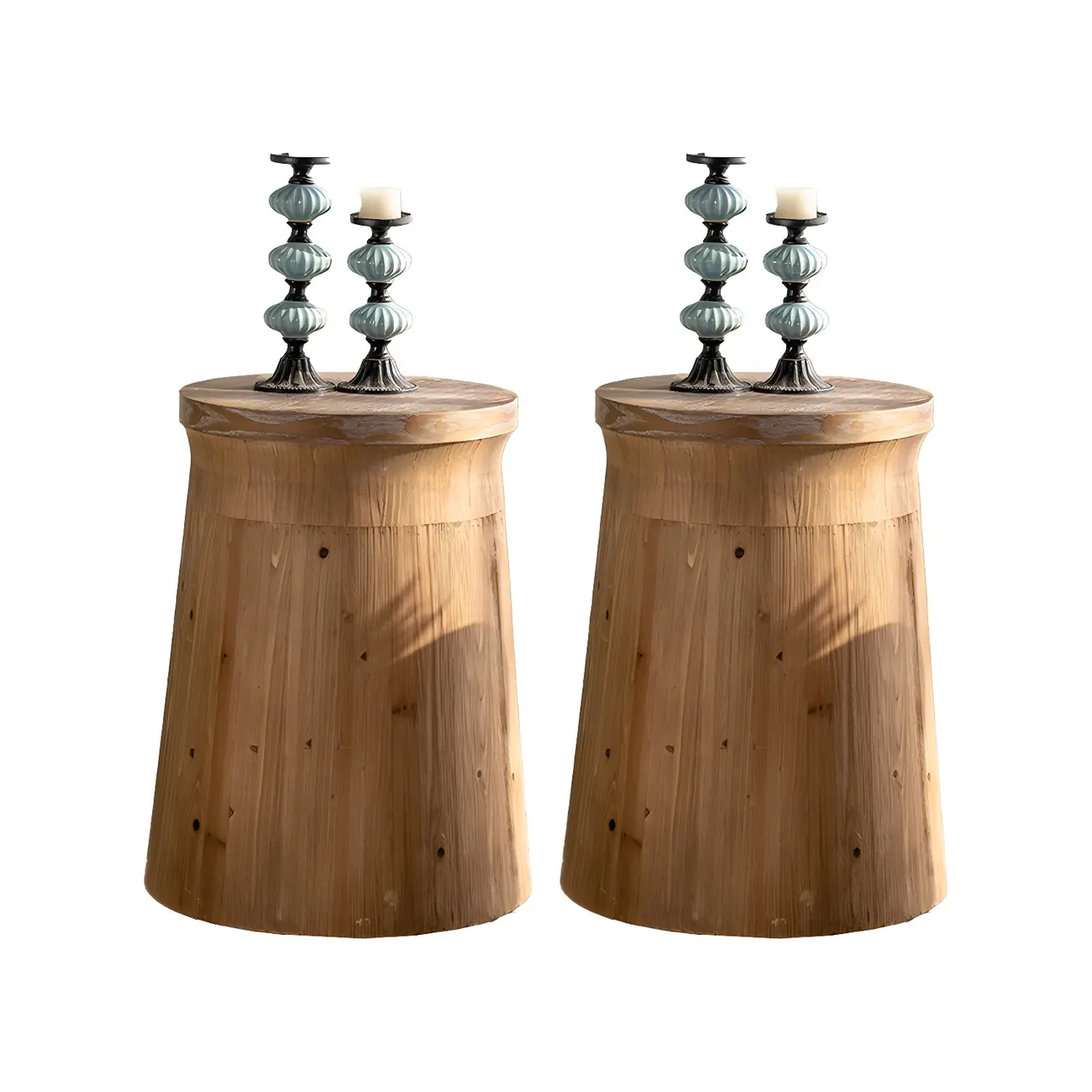 Elegant Geometric Wooden Block Accent Side Table