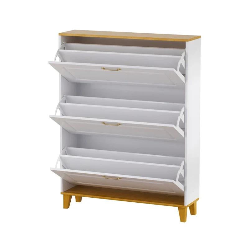 24-Pair Shoe Storage Cabinet with 3 Flip Drawers White by