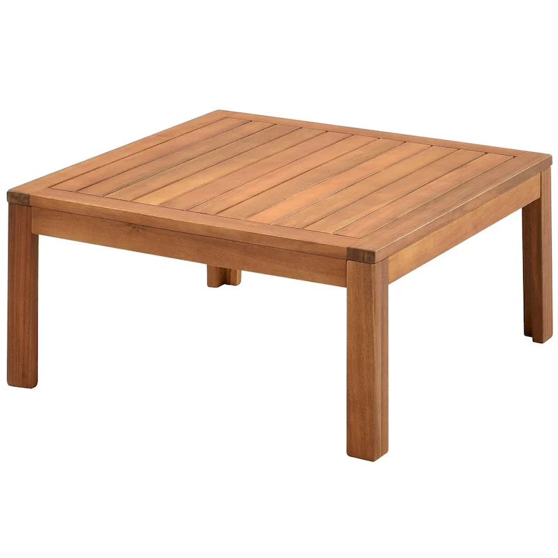 4-Piece Acacia Wood L-Shaped Sectional Sofa Set with Table