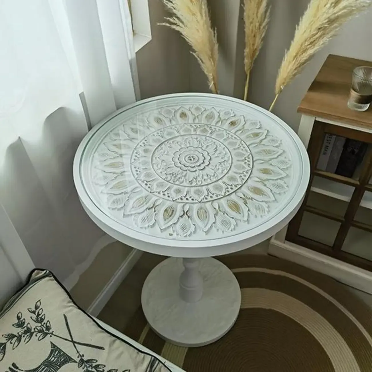 Living Room Retro Round Light Wood End Table