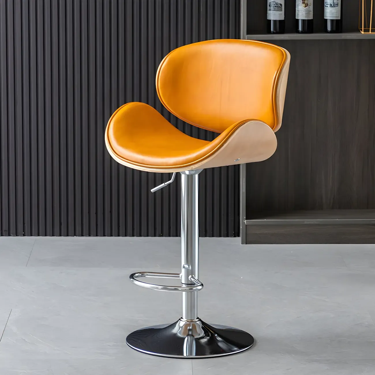 Arched Blackish Green Leather Swivel Adjustable Bar Stool