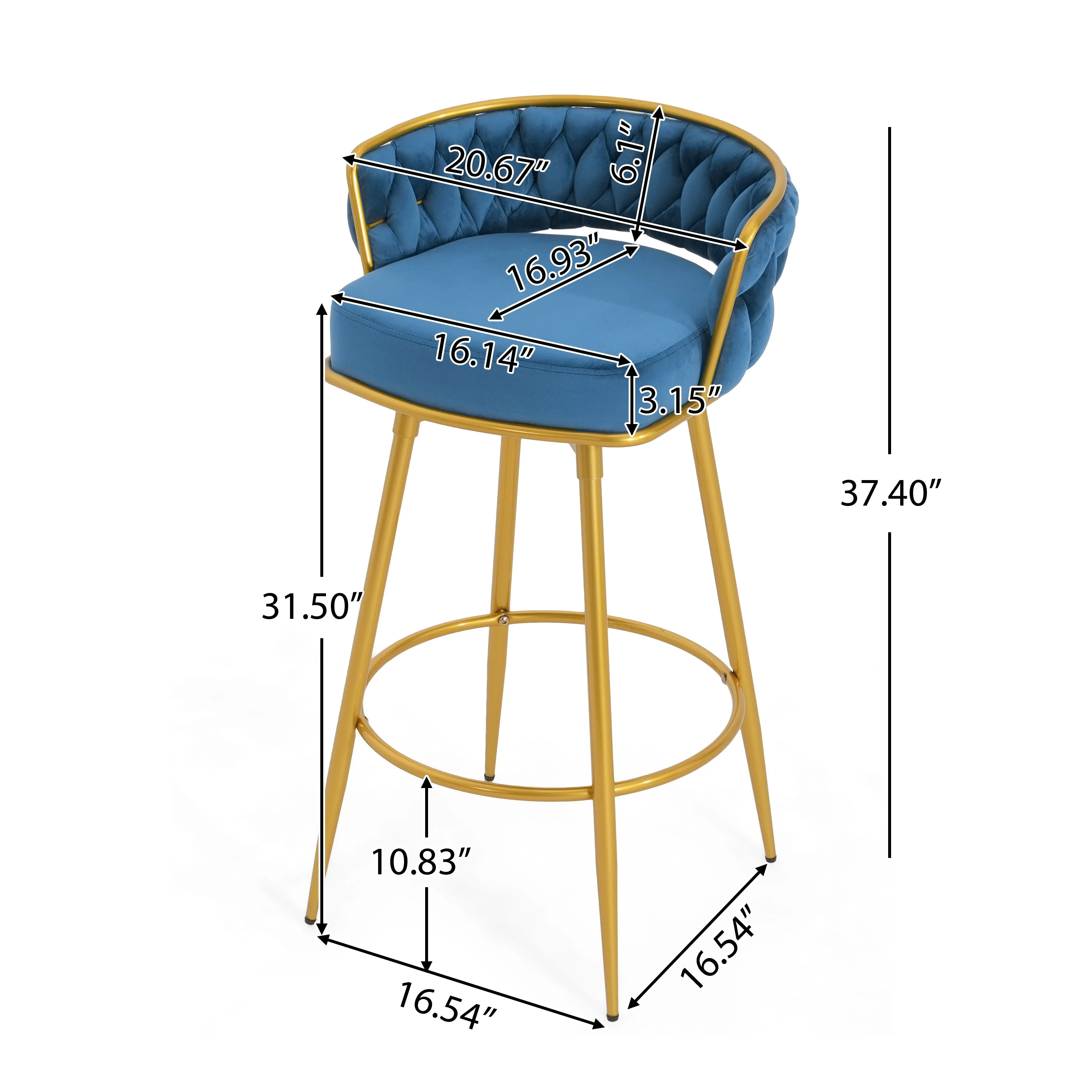 Set of 2 Velvet Swivel Bar Stools 180¡ã Gold Frame w/ Woven Back & Footrest