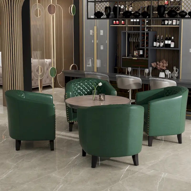 Axia 4 Set Modern Faux Leather Barrel Accent Chair with Wood Legs