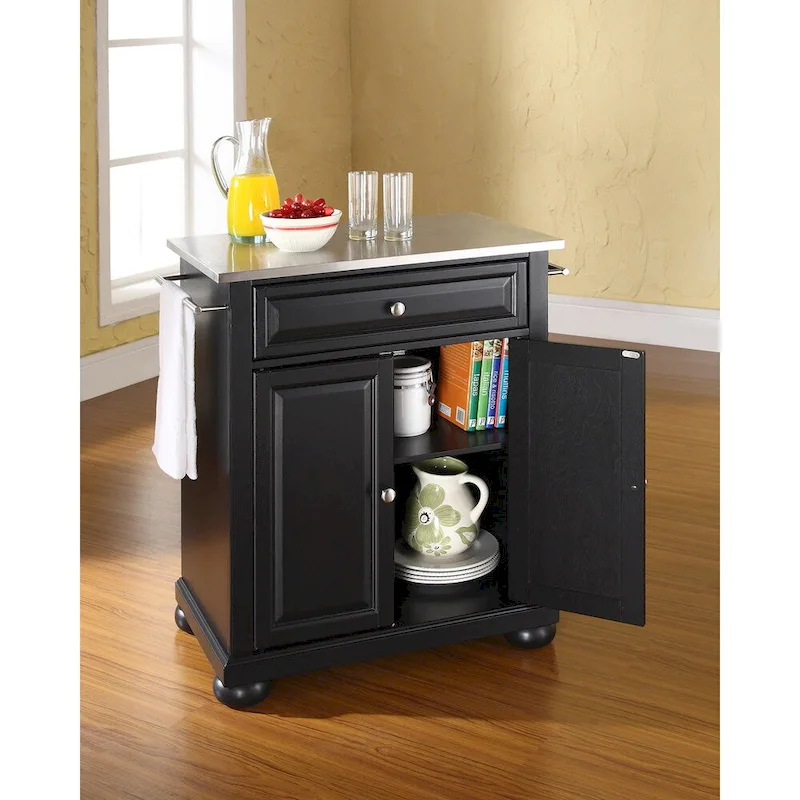Alexandria Black Stainless Steel Top Portable Kitchen Island - 18d x 31w x 35.5h