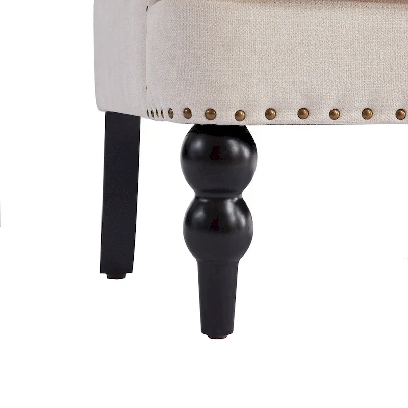 Set of 2 Arm Chair Upholstered Button Tufted Accent Chair with Lumbar Pillow Beige/ Grey/ Light Blue