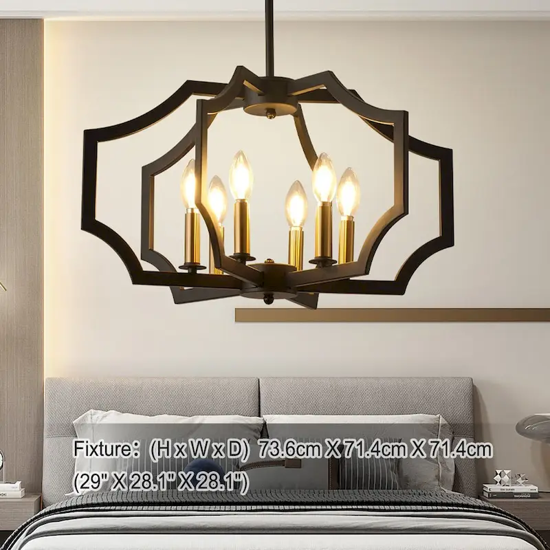 6-L Lantern Industrial Adjustable Metal Pendant Light Kitchen Island Chandelier - 11.8 x 21.3  - N/A