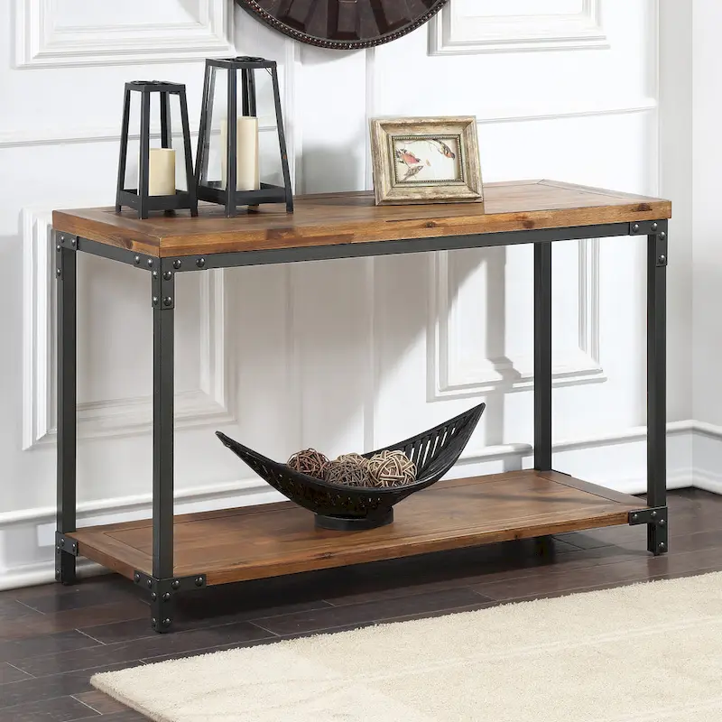 Steve Silver Leyburn Industrial Wood and Metal Console Table