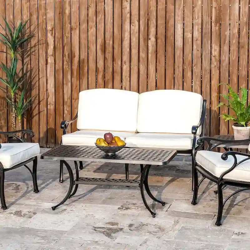 Elm Plus 2 Piece Cast Aluminium Patio Sectional Sofa Set with Beige Cushions