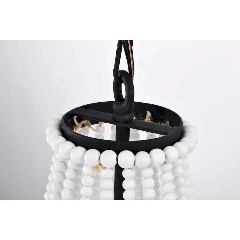 Roly 16 Inch White Beads Bohemian Pendant Chandelier 1-Light