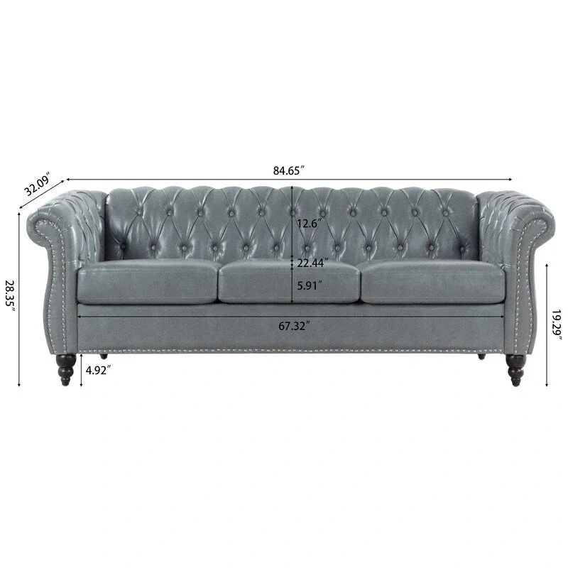 GEITIN 84.65 PU Rolled Arm Chesterfield 3 Seater Sofa