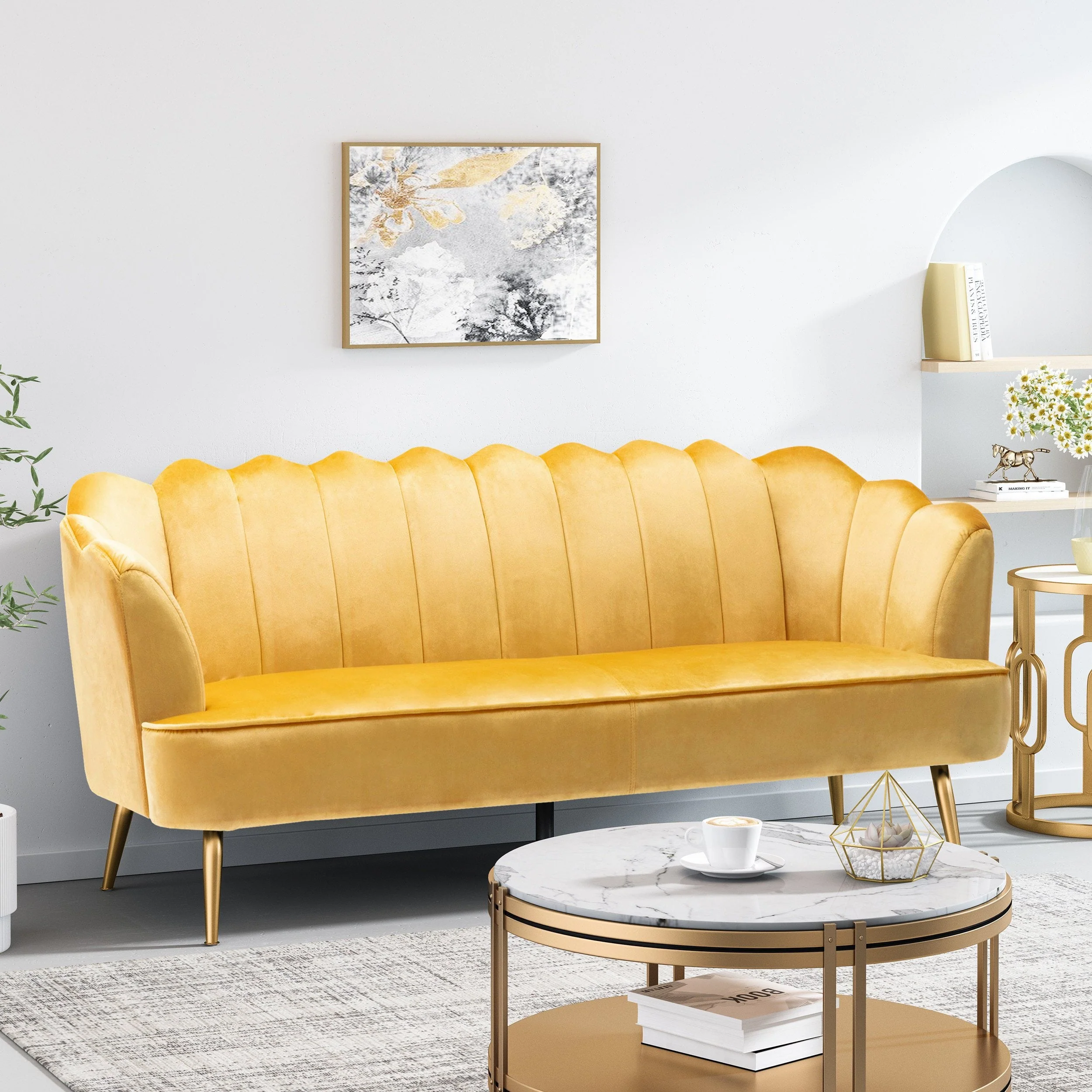 Modern Glam Velvet Channel Stitch 3 Seater Shell Sofa - NH378413