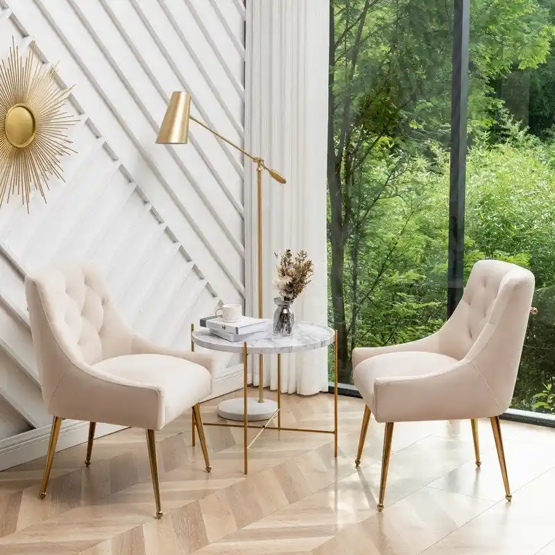 Modern Dining Chairs Set of 2, Upholstered Accent Chair Tufted Back Armless Chair with Back Pull
