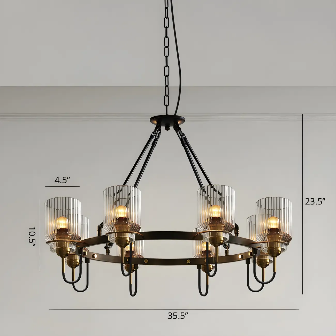 Modern Industrial Black Cylinder Glass Hoop Chandelier