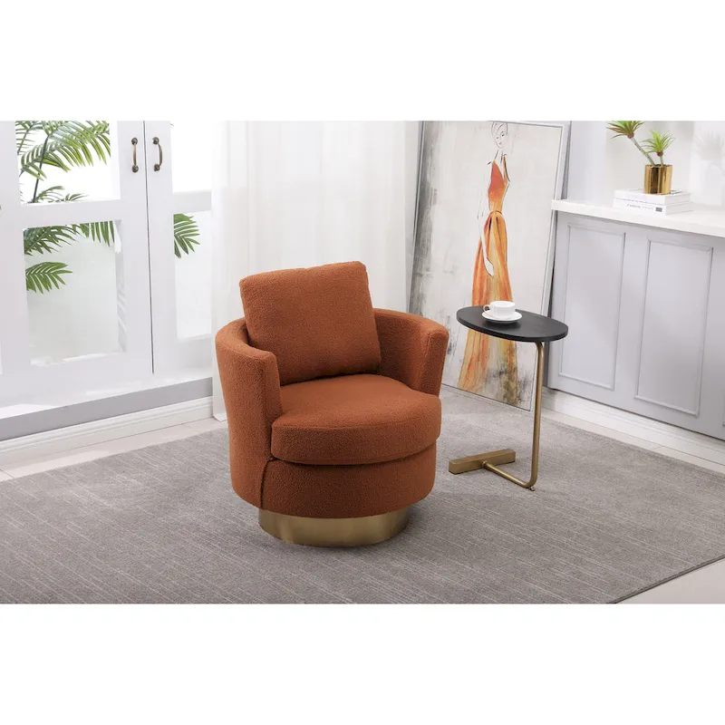 Brown Modern 29.6 Upholstered Swivel Barrel Chair with Gold Stainless Steel Base