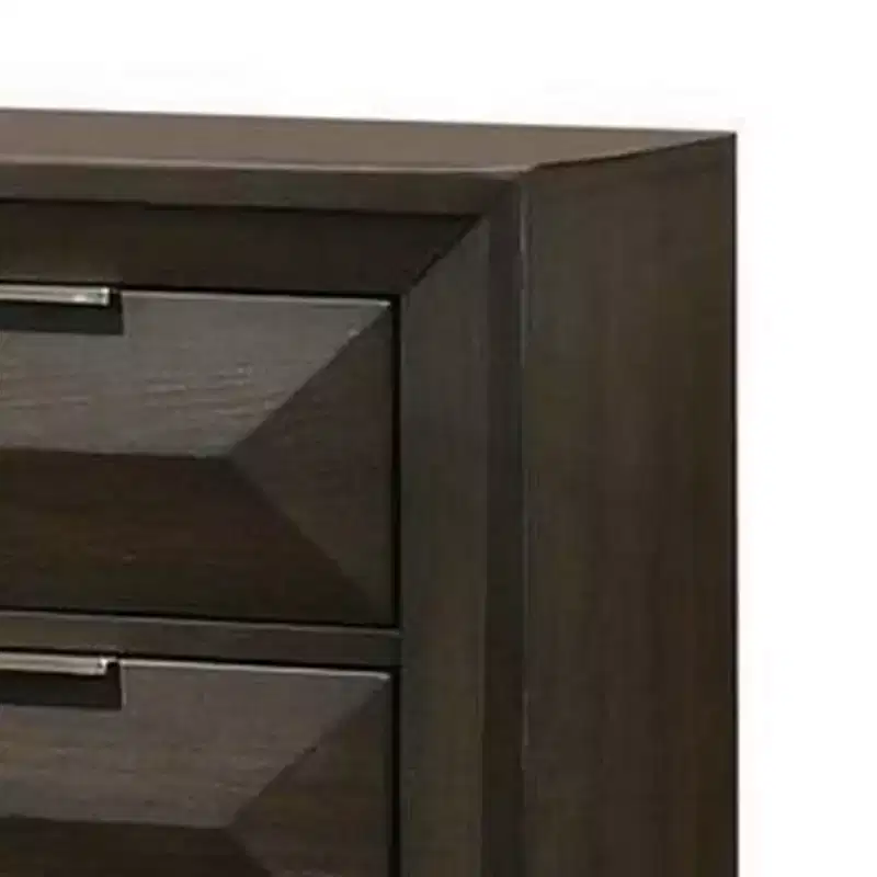 Royal Hampton Nightstand, 2 Bevel Drawers, Nickel Handles, Espresso Brown Wood