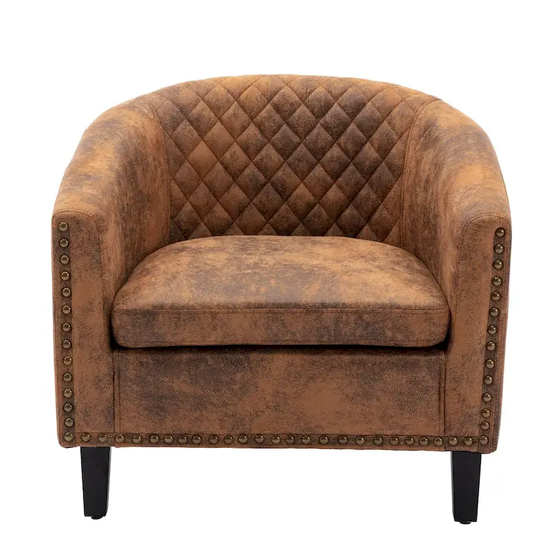 Accent Barrel Chair Living Room With Nailheads And Solid Wood Legs