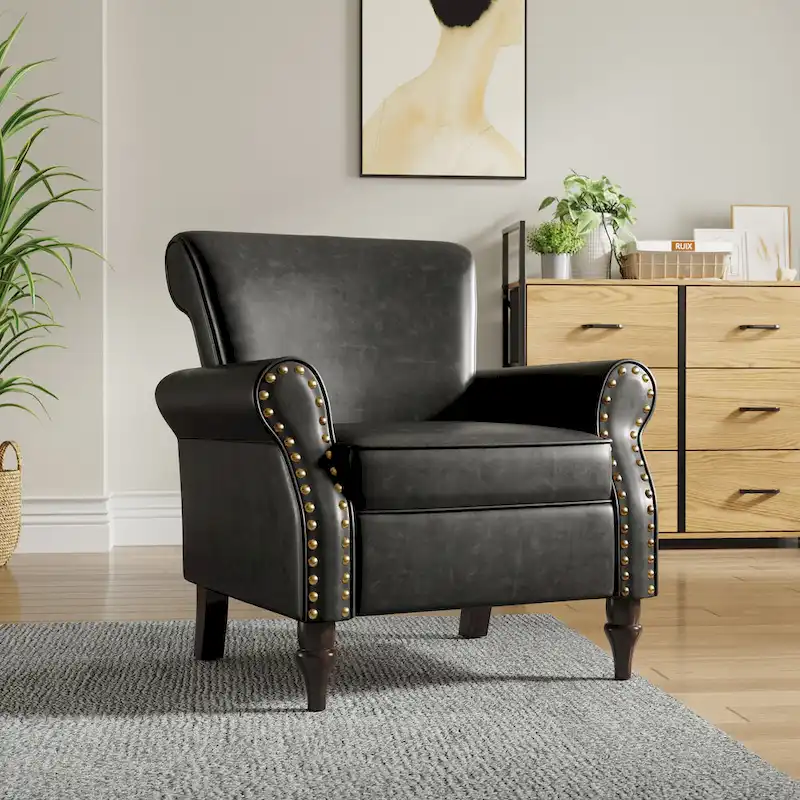 Nailheads Accent Chair Faux Leather Armchair