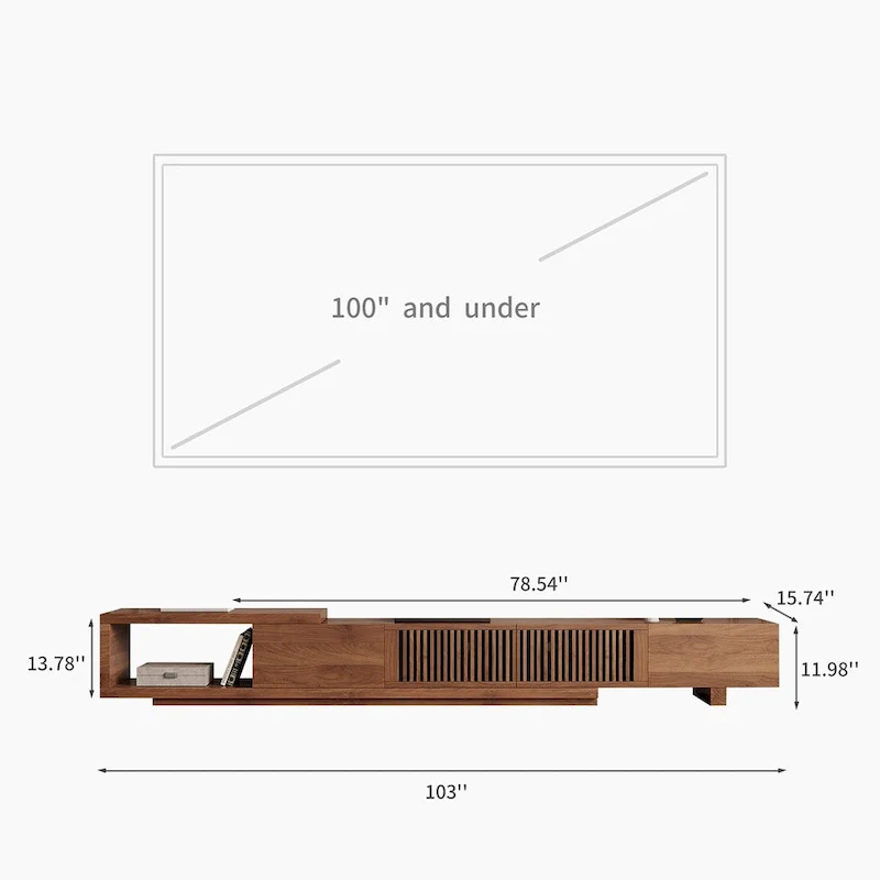 Modern Retractable & Extendable TV Stand with 4 Drawers, Up to 103 Inches - 78.54D x 15.74W x 13.78H