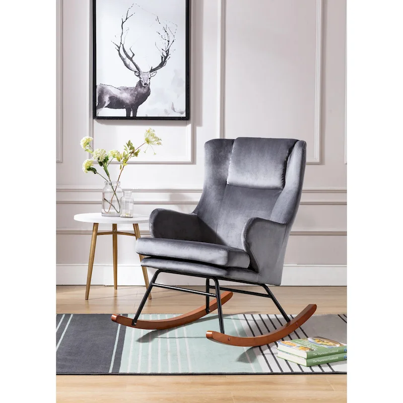 Porthos Home Dax Rocking Accent Chair, Velvet, Rubber Wood and Steel Legs