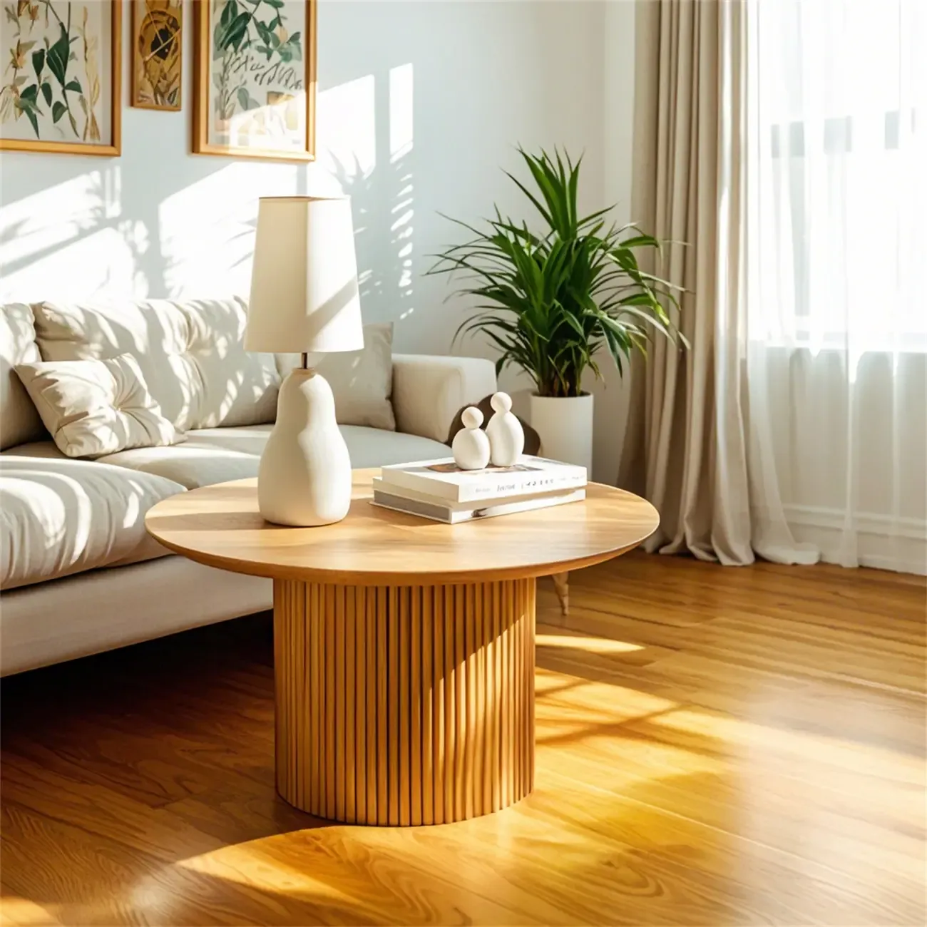 Minimalist Round Natural Wooden Side Table for Living Room