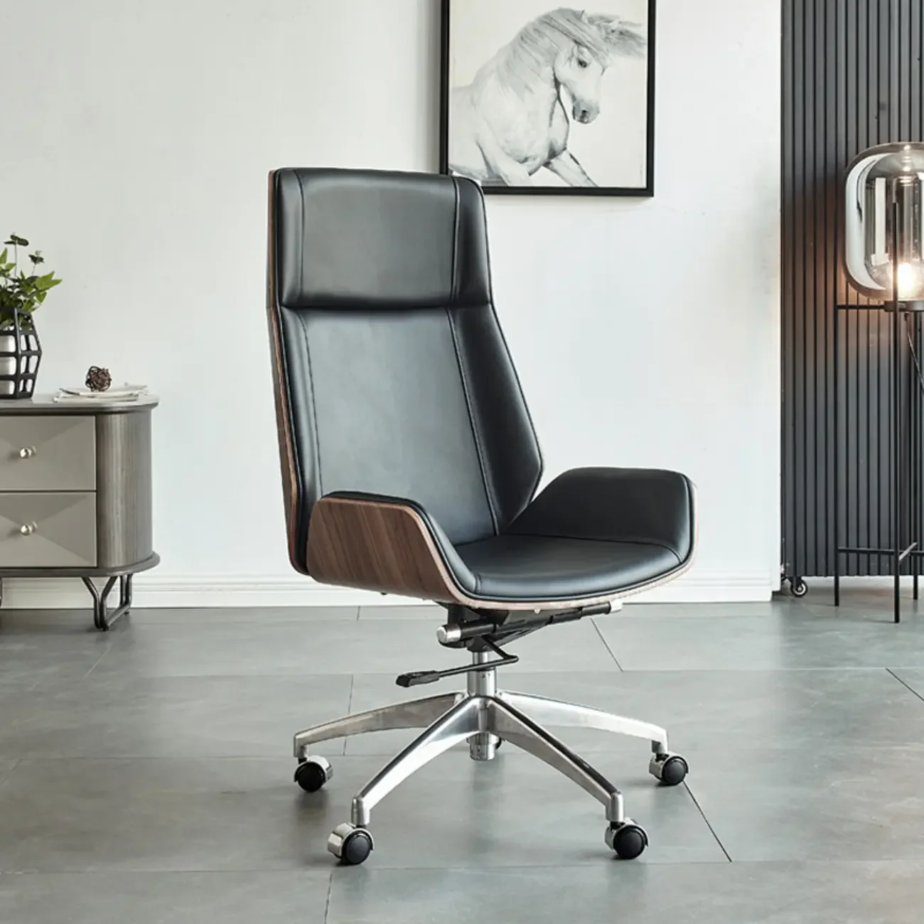 High-Back Black Leather Adjustable Swivel Office Chair