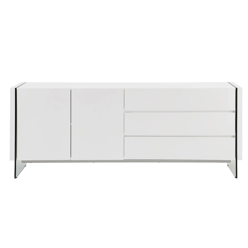 IL VETRO buffet-server in high gloss white lacquer with clear glass.