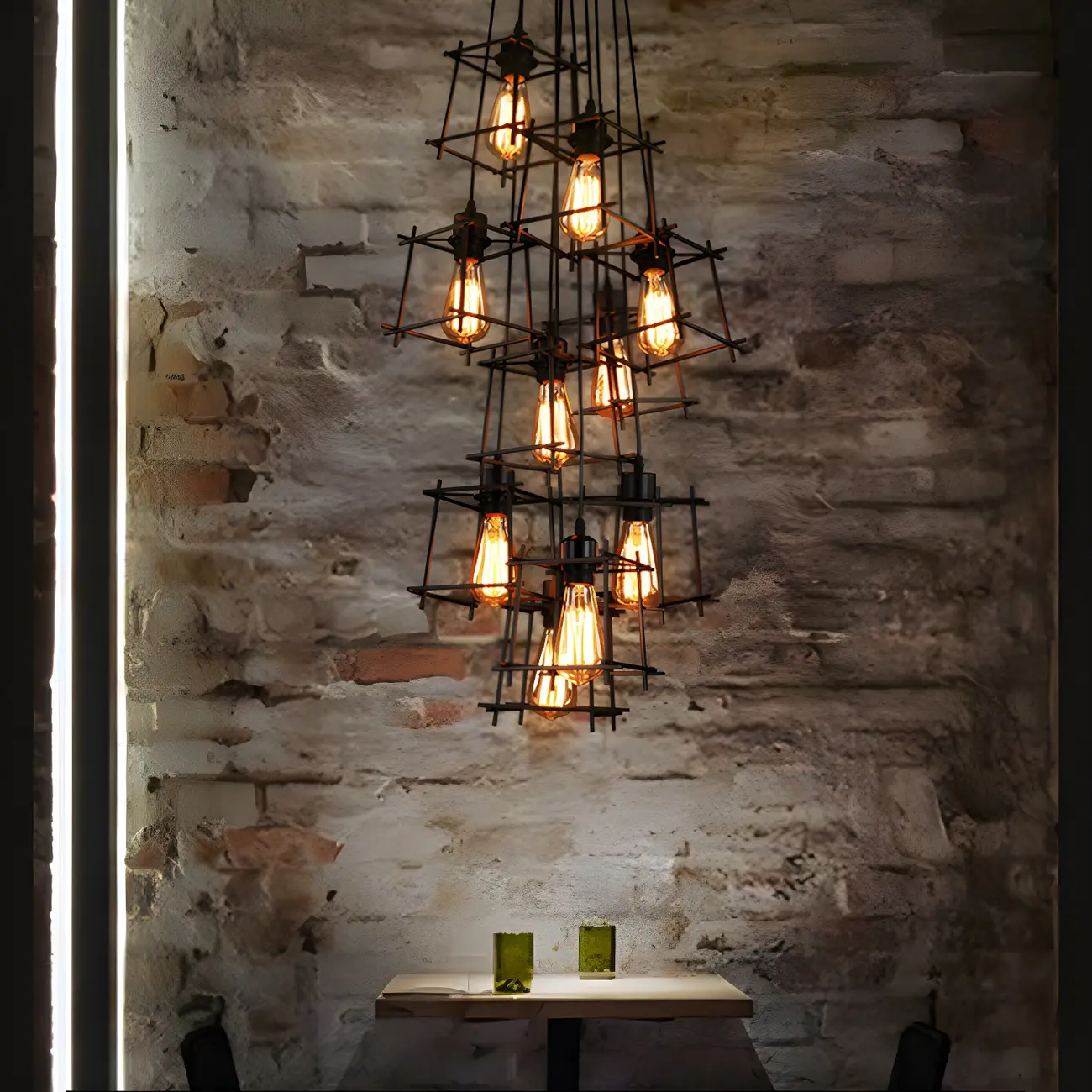 Large 10-Light Black Caged Industrial Pendant Chandelier