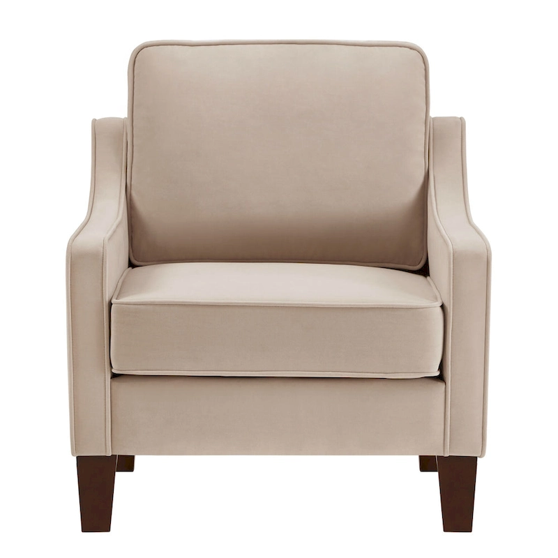 Modern Velvet Upholstered Armchair with Wooden Legs