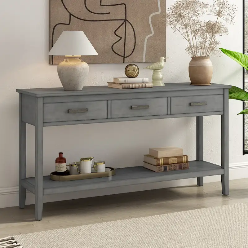 Contemporary 3-Drawer Console Table with 1 Shelf