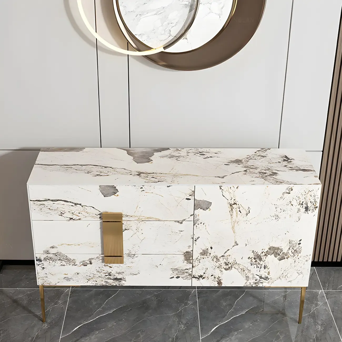 Artistic White Stone Top Buffet Table with Drawers