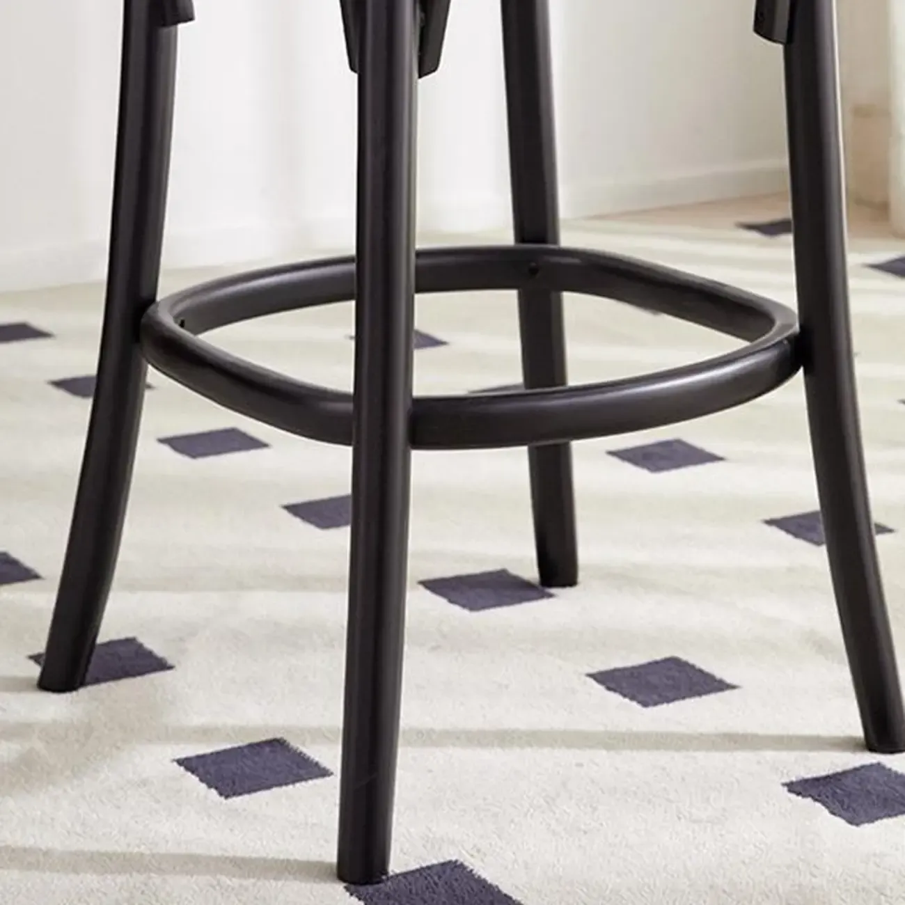 Mid-Century Wooden Round Upholstered Bar Stools with Back