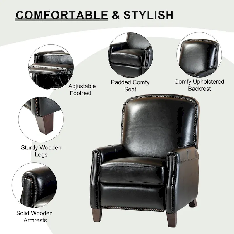 Gladis Modern Retro Genuine Leather Recliner with Nailhead Trim by HULALA HOME