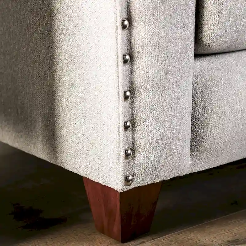 Kenwood Transitional Light Grey Fabric Upholstered Nailhead Trim Sloped Arms Sofa by Furniture of America