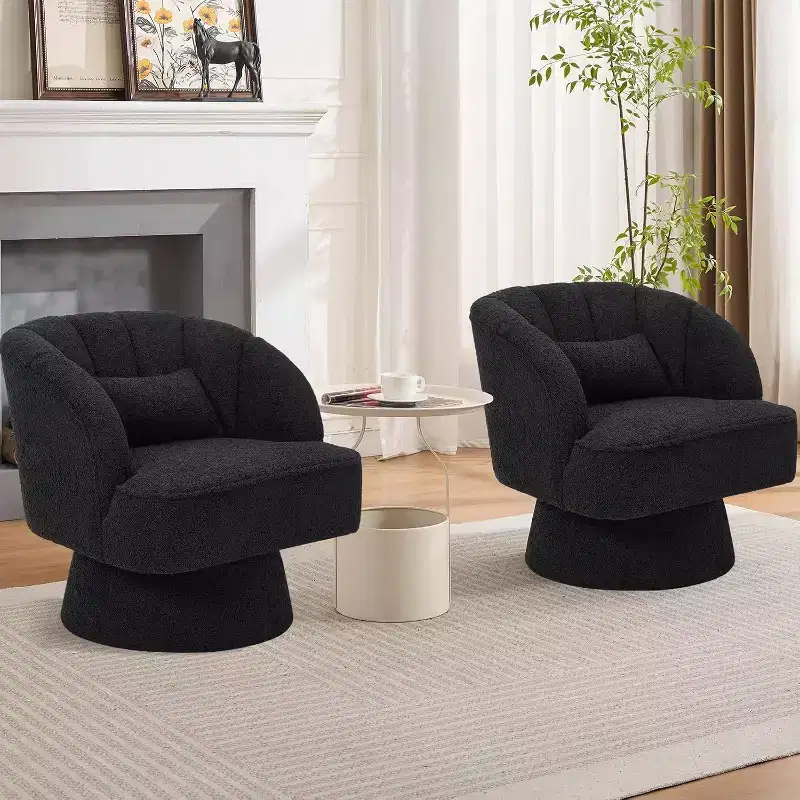 Acekool 360 Swivel Barrel Chair - Plush Teddy Velvet Lounge Chair