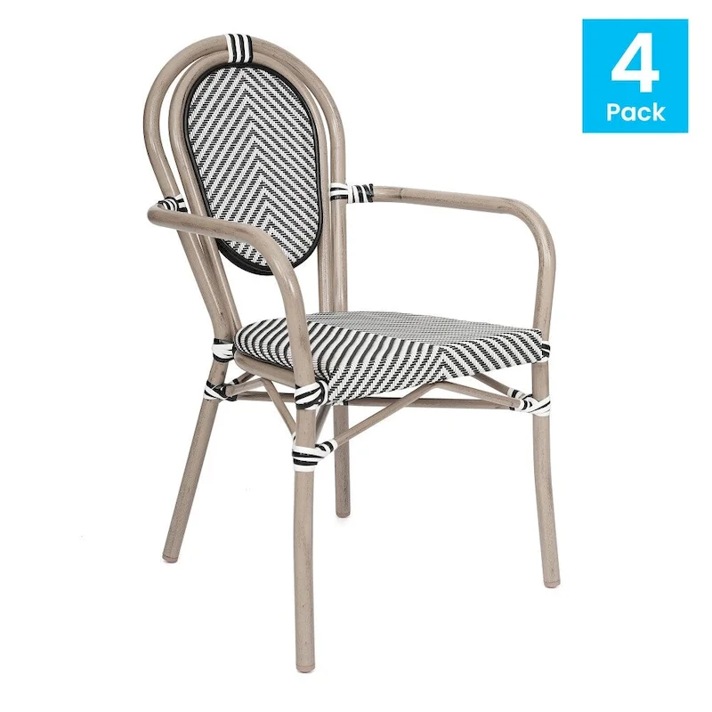 4 Pack All-Weather Commercial Paris Chairs with Arms and metal Frames - N/A