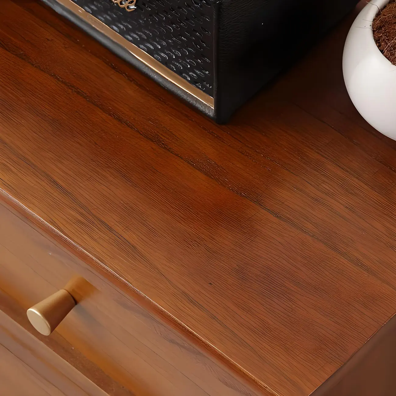 Industrial Rectangular Brown Wooden Drawer Cabinet