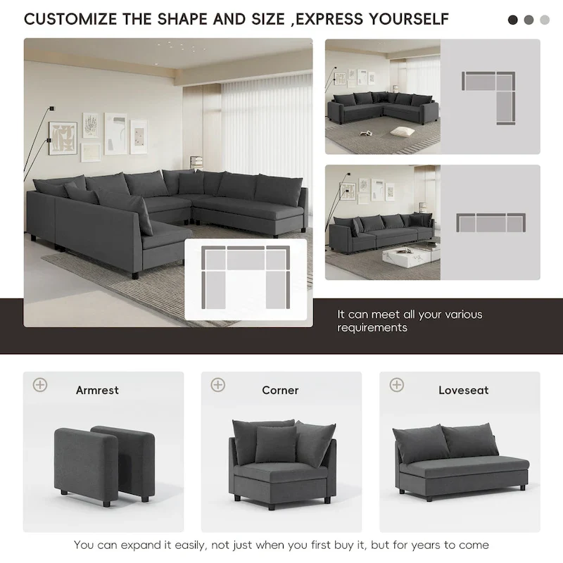 Modular Sectional Sofa, Reversible U Shaped Chenille Couch Set