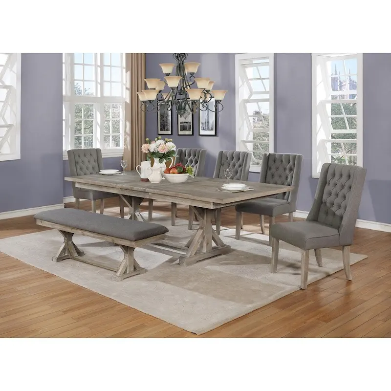 Best Quality Furniture 7-Piece Dining Set with Bench and 18 Inch Leaf