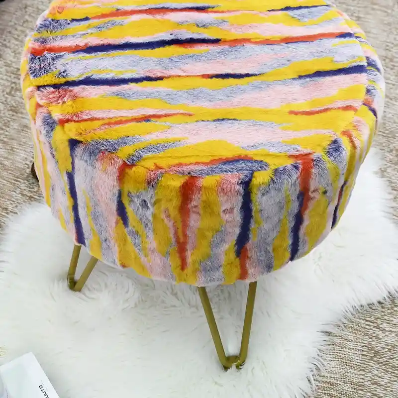 Home Soft Things Multi Jacquard Fauxfur Round Ottoman