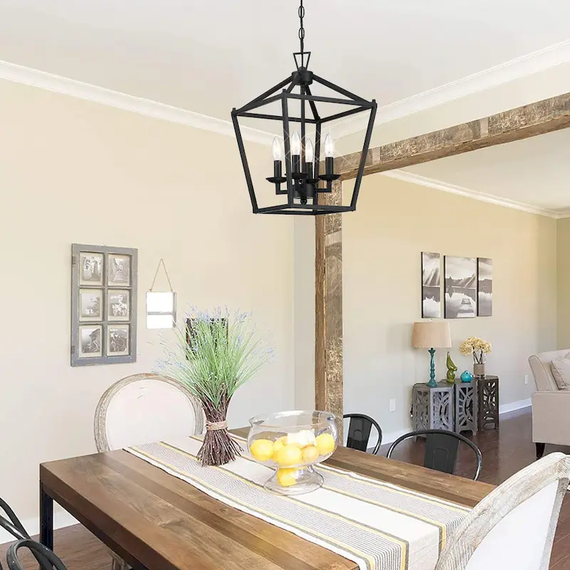 2-PK 12 in.4-light Geometric Lantern Chandelier with Matte Black finish/Soft gold finish