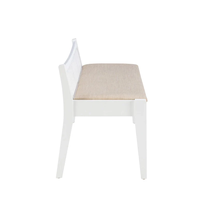 Solid Wood Cane Bench with Cushioned Seat