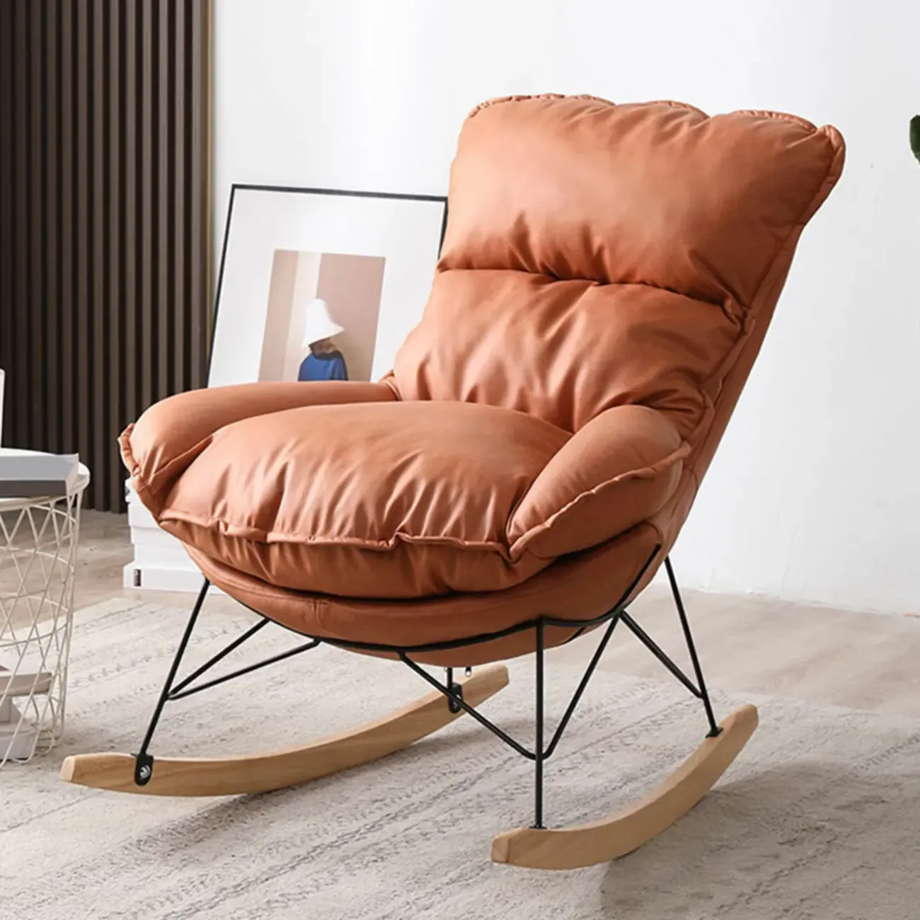 Cotton Upholstered Rocking Chair with Removable Cushions