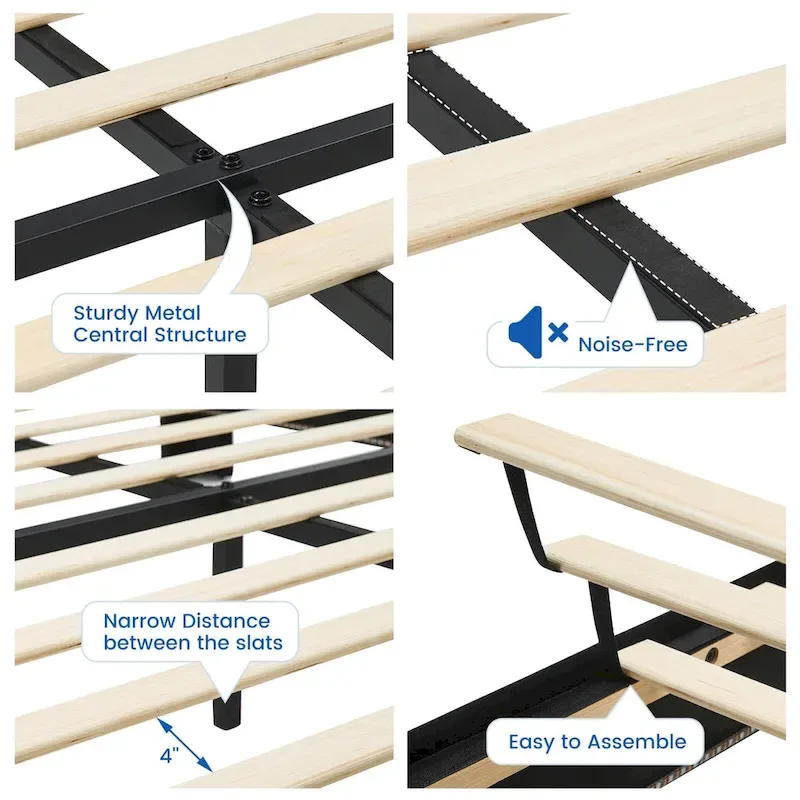 Modern Velvet Floating Bed Frame with LED Lights